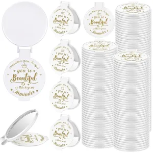 100 Pcs 2.76 Inch Inspirational Compact Mirror Bulk Party Favors Purse Small Mirror Pocket Mini Gifts for Women Adult Coworker Mother's Day Teacher Graduation Friends (White)