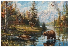 1000 Piece Jigsaw Puzzle for Adults,Lodge Bear Deer Fish, Puzzles with Letters on Back, Challenging Puzzle for Game Night Home Décor, 19.7 x 29.5