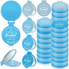 100 Pcs 2.76 Inch Inspirational Compact Mirror Bulk Party Favors Purse Small Mirror Pocket Mini Gifts for Women Adult Coworker Mother's Day Teacher Graduation Friends (Blue Series)