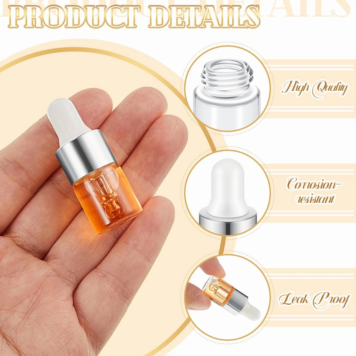 100 Pcs Mini Glass Oil Dropper Bottle Bulk, 2 ml Sliver Clear Essential Small Empty Bottles Sample Containers Perfume Liquid Vials with Cap for Traveling