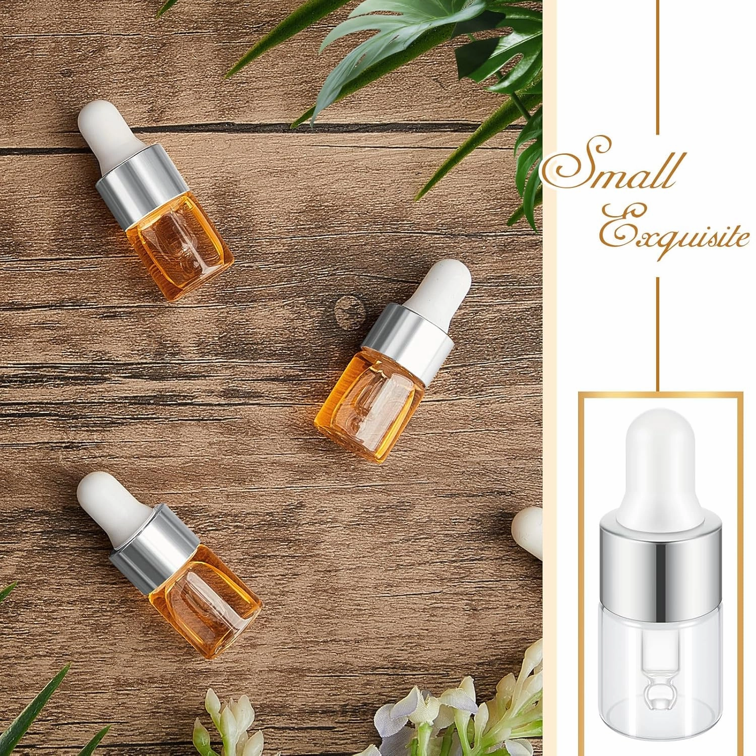 100 Pcs Mini Glass Oil Dropper Bottle Bulk, 2 ml Sliver Clear Essential Small Empty Bottles Sample Containers Perfume Liquid Vials with Cap for Traveling