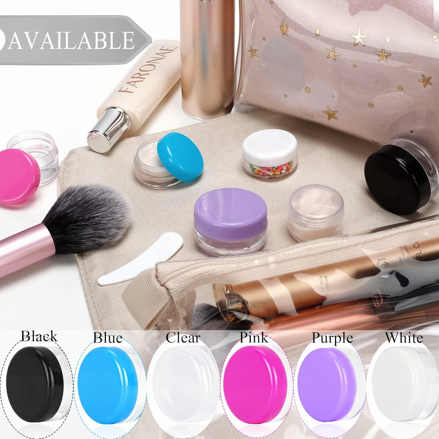 100PCS 10 Gram Sample Containers,10ml Empty Jars with Lids, Small Cosmetic Containers, Mini Sample Jars with 8PCS Mini Spatulas for Make Up, Oils, Lotion, Powder, Paint, Jewelry, Lip Balms(Black Lid)