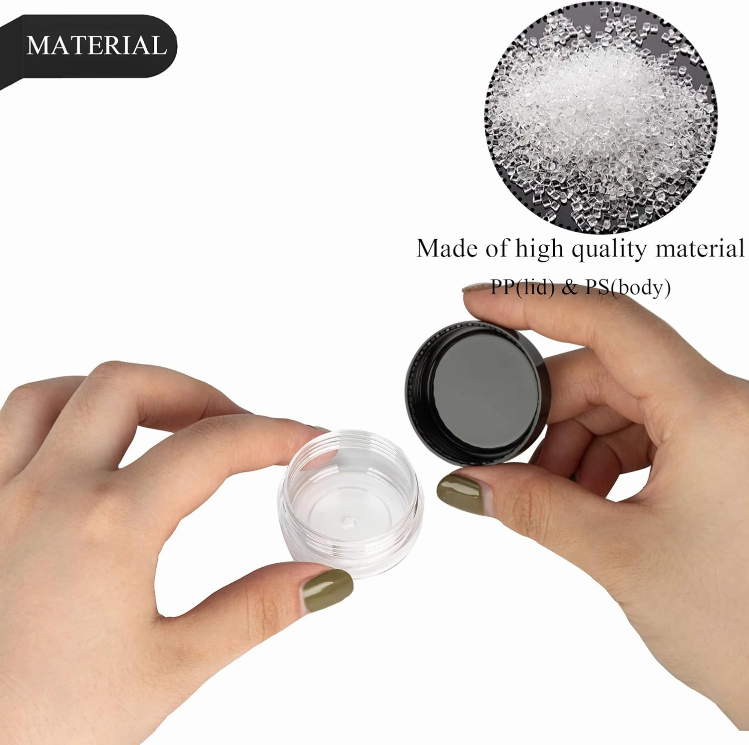100PCS 10 Gram Sample Containers,10ml Empty Jars with Lids, Small Cosmetic Containers, Mini Sample Jars with 8PCS Mini Spatulas for Make Up, Oils, Lotion, Powder, Paint, Jewelry, Lip Balms(Black Lid)