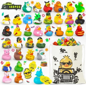 101 Pcs Jeeper Ducks with Tags for Ducking,100 Pack Rubber Ducks 100Cards Tags 1 Bag 100 Straps,Cruise Ducks for Hiding with Tags,Toddler Baby Party Favors Bath Toys Beach Pool Activity
