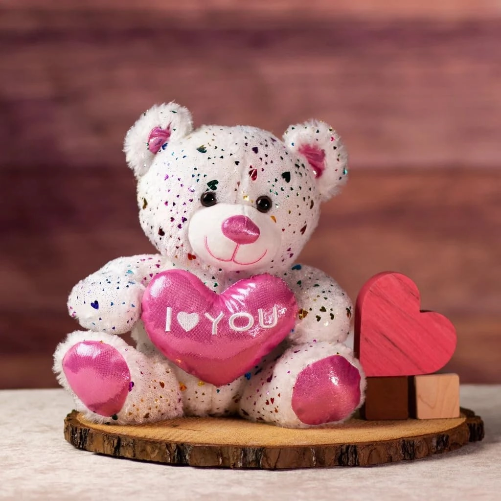 10" Plush Bear: Soft & Cuddly Stuffed Animal for Gift, Valentine's Day, Mother's Day, Birthdays. (Confetti White)