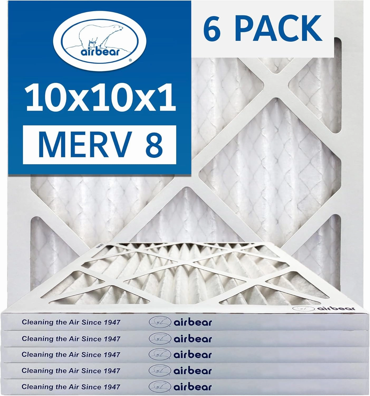 10x10x1 Air Filter MERV 8 (6-Pack) TRION Air Bear Pleated HVAC Air Filters Replacement (Actual Size: 9.50 x 9.50 x 0.75 Inches)
