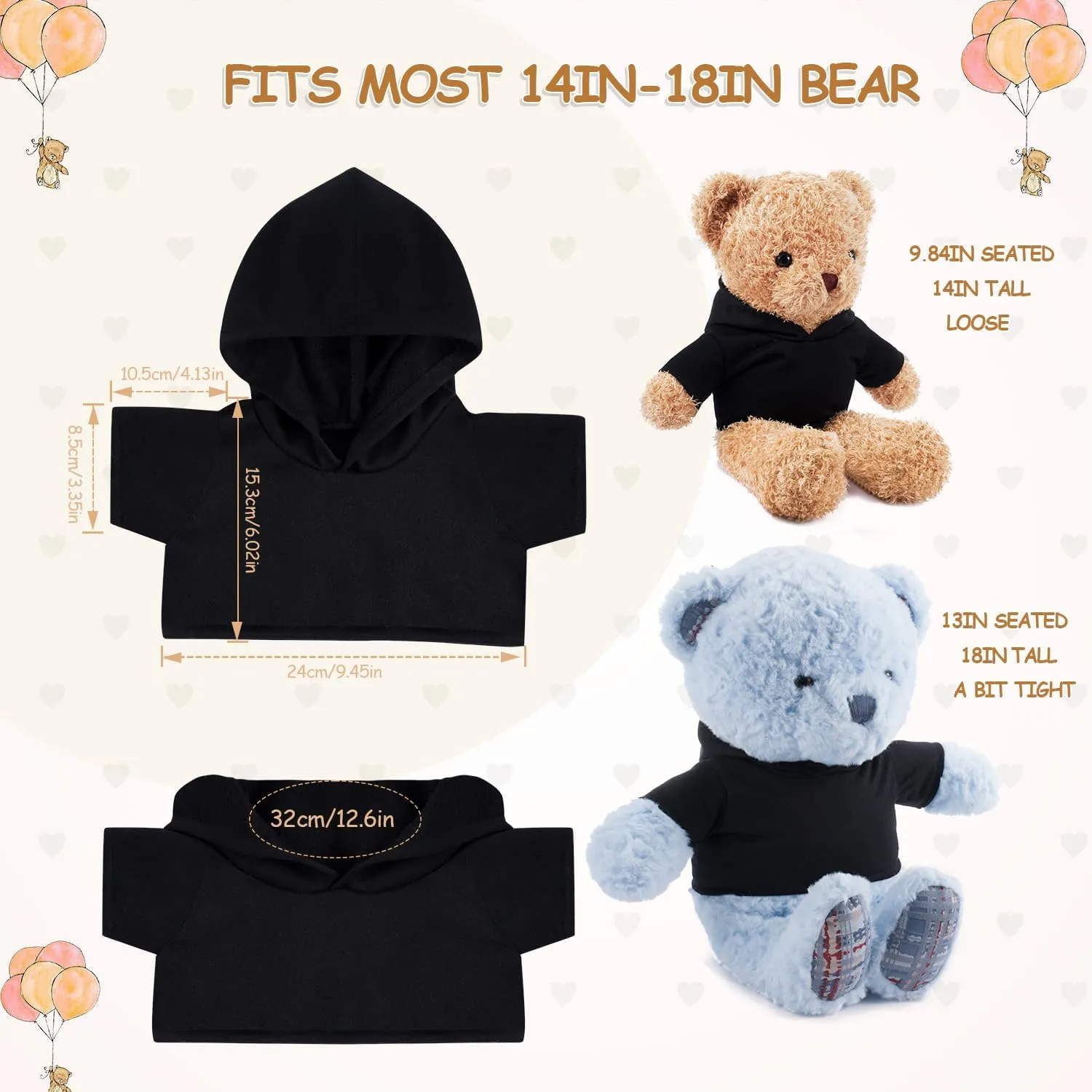12 PCS Stuffed Animal Clothes Sublimation Stuffed Animal T-Shirt Doll Tshirts Blank Plush Bear Hoodie Fit 14-18 Inches Stuffed Bear Doll