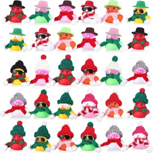 120 Pcs Winter Rubber Duck Bulk Car Ornaments Mini Rubber Duck Decoration with Beanie Hat Scarves Sunglasses for Desk Bedroom Office Accessory Decor