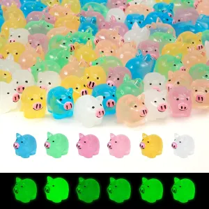 120pcs Mini Luminous Pigs, Tiny Glow in The Dark Pigs Mini Resin Pigs Cute Miniature Pig Figures Small Mini Resin Animals for Garden Miniature Landscape Dollhouse Decor (6 Colors)