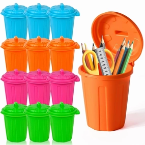 12 PCS Coloured Mini Trash Can Mini Garbage Cans Pen Holder Desk Organizer Small Desktop Miniature Garbage for Birthday Party Favors Home School Classroom Decor (12, Muticolored)