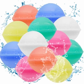 12 Pcs Reusable Water Balloons, Silicone Quick Filling Water Balls Toy, Summer Pool Beach Outdoor Toys Water Balloons for Kids Adults