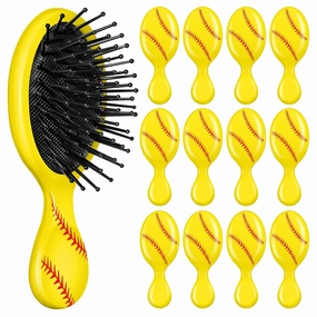 12 Pcs Softball Mini Detangler Brush, Mini Travel Hair Brush, Bristles Plastic Detangling Brush, No Tangle Soft Flexible Bristles for Straight, Curly, Thick Hair for Softball Team Gift Sport Party