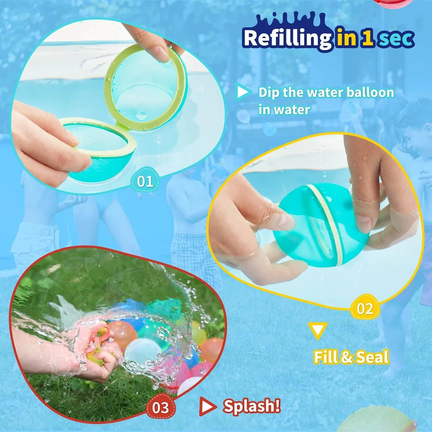 12Pcs Reusable Water Balloon Pool Toys,Refillable Magnetic Water Ball for Beach,Quick Fill & Self-Sealing Water Bombs for Kids Outdoor Backyard Summer Activities Water Games