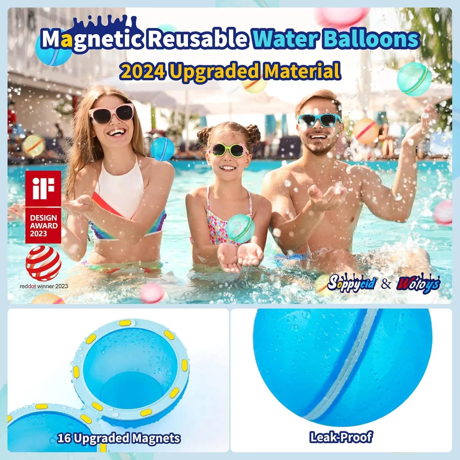 12Pcs Reusable Water Balloon Pool Toys,Refillable Magnetic Water Ball for Beach,Quick Fill & Self-Sealing Water Bombs for Kids Outdoor Backyard Summer Activities Water Games