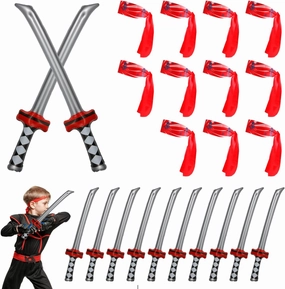12PCS Inflatable Ninja Samurai Swords and 12PCS Ninjas Headbands, Inflatable Samurai Sword Toy Set Blow Up Katana Sword Cosplay Ninja Themed Party Accessories for Boys Girls Birthday