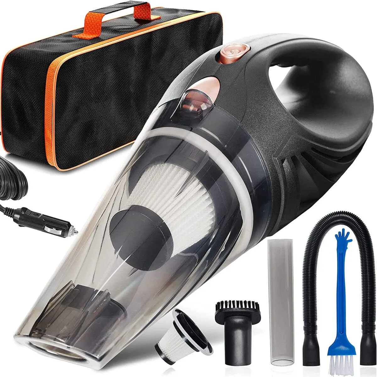 12V High Power Handheld Car Vacuum with 16Ft Cord, Attachments & Bag