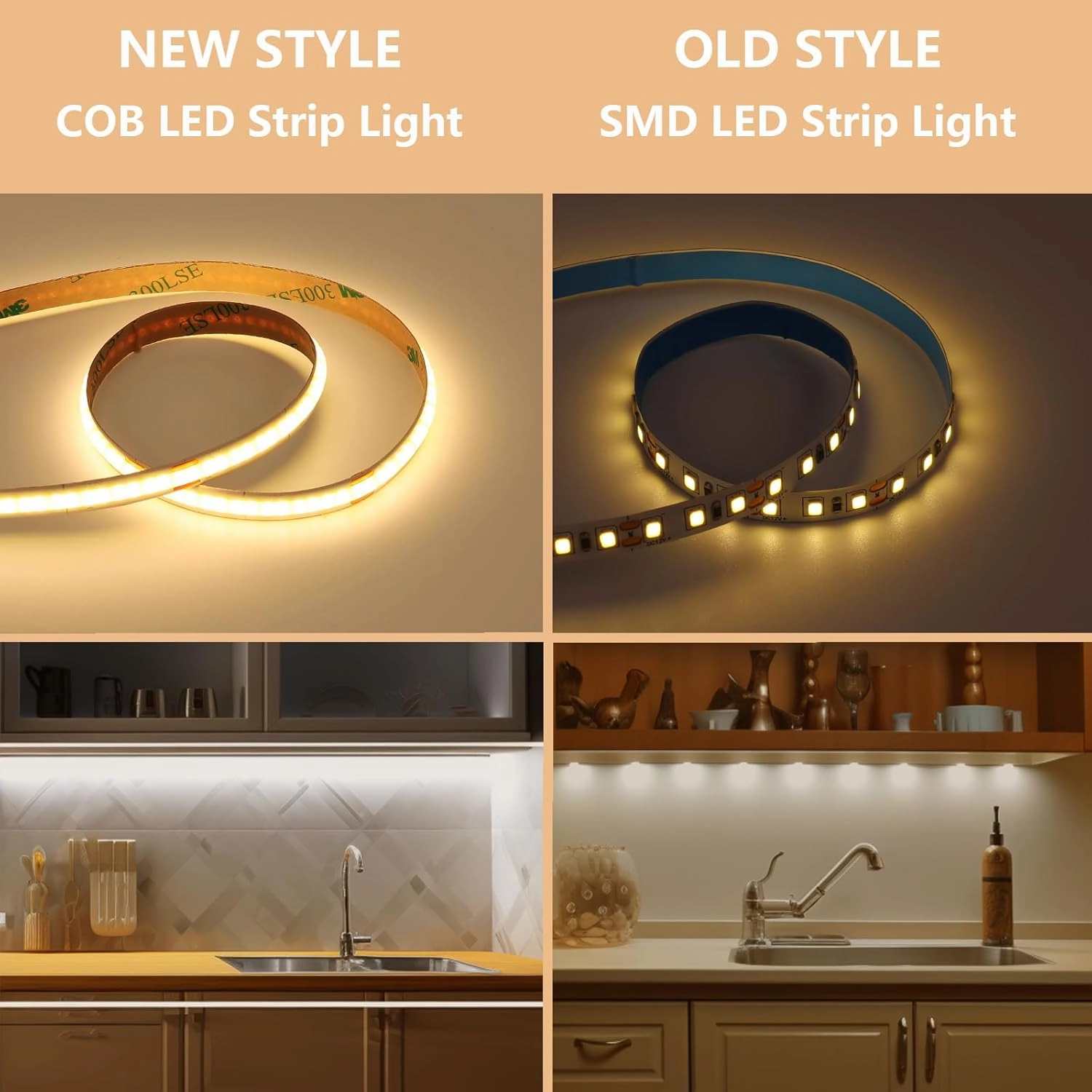 12V COB LED Under Cabinet Strip Lighting Kit 32.8ft, 3000K Warm White Cuttable LED Tape Lights 8W/M CRI 93 320LEDs/M with Dimmer and Power Supply for Kitchen Bookcase Shelf Display