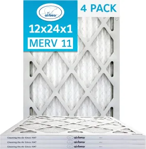 12x24x1 Air Filter MERV 11 (4-Pack) TRION Air Bear Pleated HVAC Air Filters Replacement (Actual Size: 11.50 x 23.50 x 0.75 Inches)