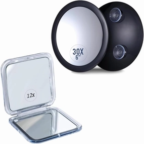 12X/1X Square Double Sided Magnifying Mini Compact Makeup Mirror for Travel - Portable, Handheld & 30X Magnifying Makeup Mirror - Ultra Portable Travel Cosmetic Mirror for Precise Makeup Bundle