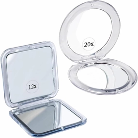 12X/1X Square Double Sided Magnifying Mini Compact Makeup Mirror for Travel - Portable, Handheld & Small Compact 20X Magnifying Mirror for Travel - Handheld, Foldable & Very Lightweight Bundle