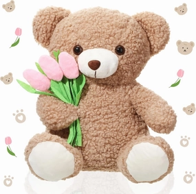 13 Inch Mothers Day Bear Stuffed Animal with Tulip Gift for Mom from Daughter Son Cute Soft Bear Plush Toy Mothers Day Birthday Gifts for Mom Wife