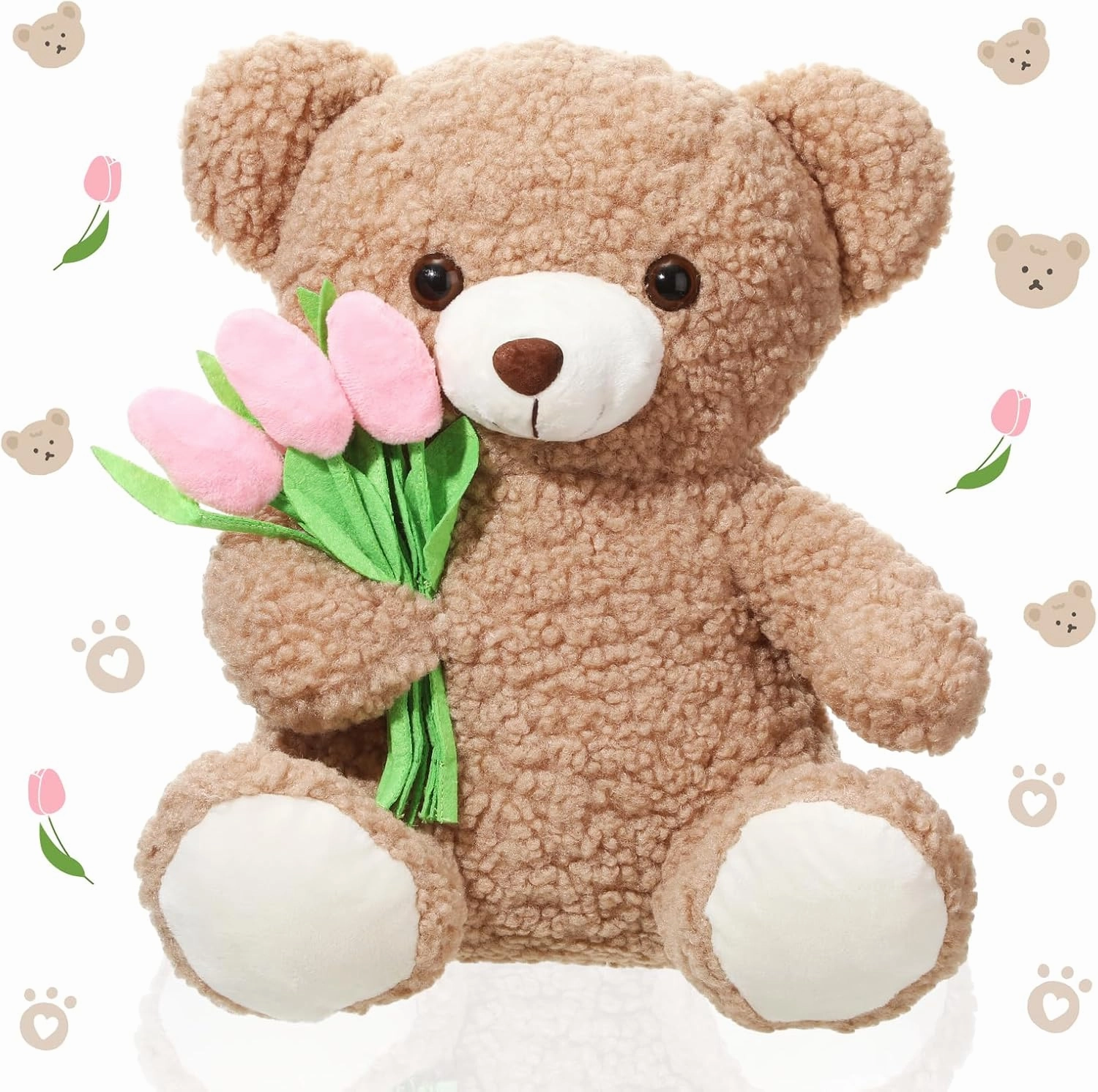 13 Inch Mothers Day Bear Stuffed Animal with Tulip Gift for Mom from Daughter Son Cute Soft Bear Plush Toy Mothers Day Birthday Gifts for Mom Wife