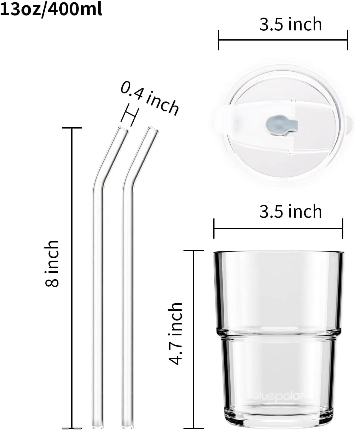 13oz/400ml Glass Water Tumbler with Straw and Lid Sealed Carry On Thick Wall Iced Coffee Cup Glass Cup for Water, Iced Tea Fruit Juice Etc(Aurora White-4Pack)