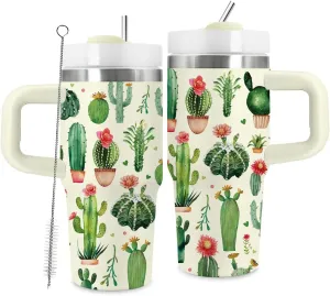 14oz Cactus Tumbler with Handle and Straw, Stainless Steel Vacuum Insulated Tumblers, Birthday Gifts for Cactus Lover, Daughter, Son, Sister