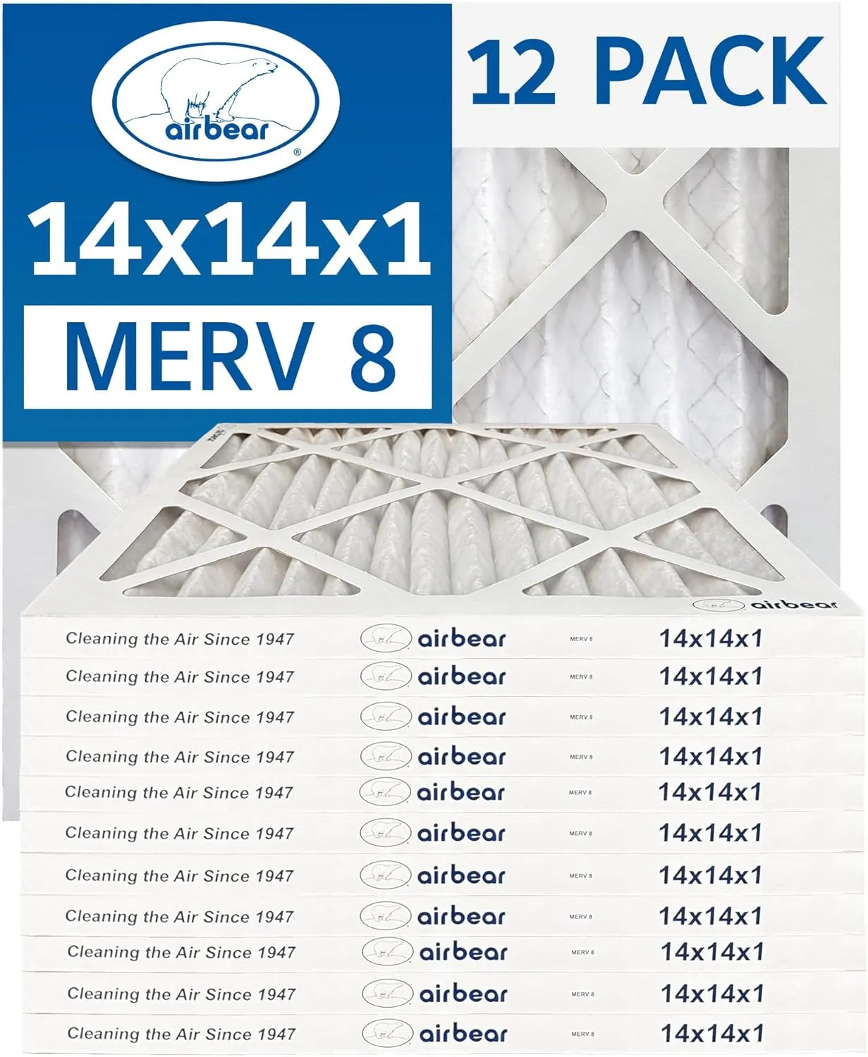14x14x1 Air Filter MERV 8 (12-Pack) TRION Air Bear Pleated HVAC Air Filters Replacement (Actual Size: 13.50 x 13.50 x 0.75 Inches)
