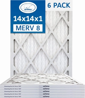 14x14x1 Air Filter MERV 8 (6-Pack) TRION Air Bear Pleated HVAC Air Filters Replacement (Actual Size: 13.50 x 13.50 x 0.75 Inches)