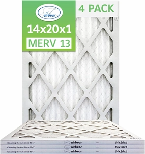 14x20x1 Air Filter MERV 13 (4-Pack) TRION Air Bear Pleated HVAC Air Filter Replacement (Actual Size: 13.50 x 19.50 x 0.75 Inches)