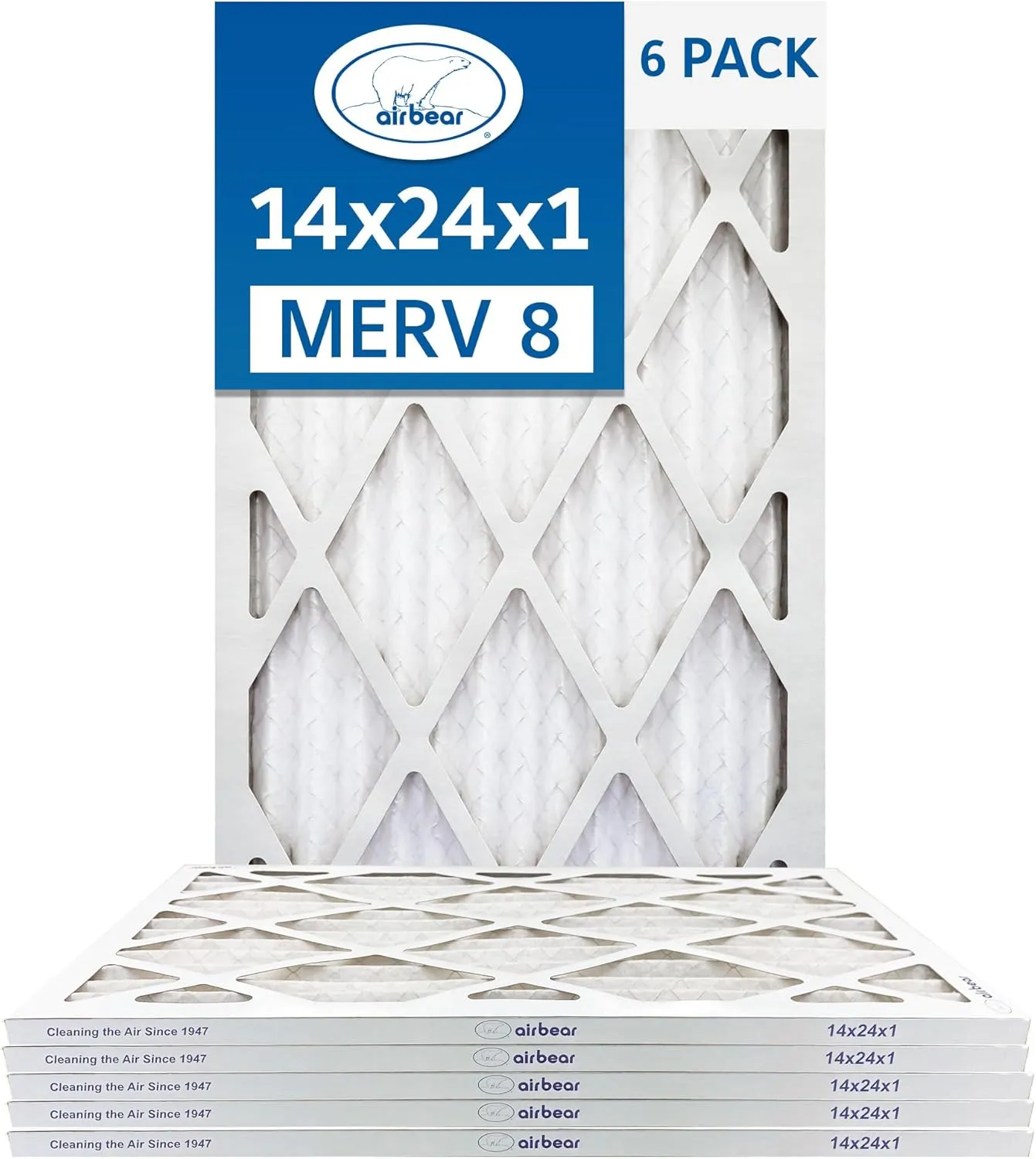 14x24x1 Air Filter MERV 8 (6-Pack) TRION Air Bear Pleated HVAC Air Filters Replacement (Actual Size: 13.50 x 23.50 x 0.75 Inches)
