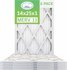 14x25x1 Air Filter MERV 13 (6-Pack) TRION Air Bear Pleated HVAC Air Filter Replacement (Actual Size: 13.50 x 24.50 x 0.75 Inches)