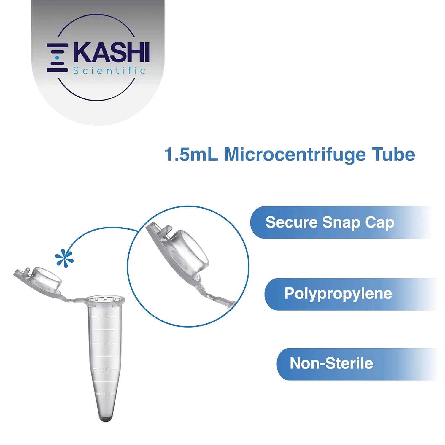 1.5mL Microcentrifuge Tube with Snap Cap [1000/Pack] 1.5 mL Centrifuge Tubes with Flip Cap, Clear Graduation, Polypropylene, Plastic Lab Snap Tubes