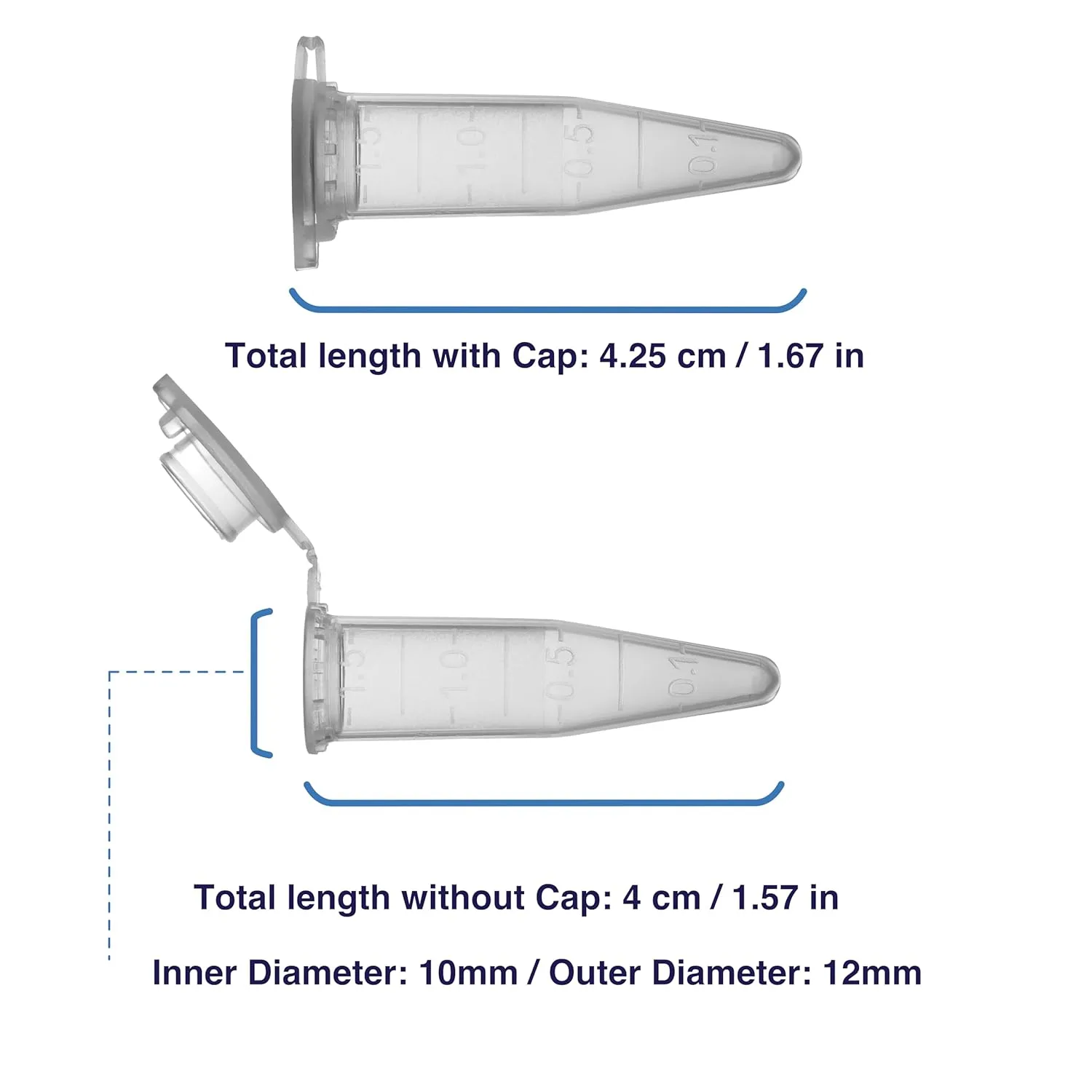 1.5mL Microcentrifuge Tube with Snap Cap [1000/Pack] 1.5 mL Centrifuge Tubes with Flip Cap, Clear Graduation, Polypropylene, Plastic Lab Snap Tubes