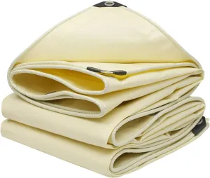 1.5mx6m/2mx2m/2mx3m/2mx4m/3mx6m Beige Heavy Duty Tarpaulin Cover 500g/㎡ PVC Waterproof Tarpaulins Sheet for Rain Shelter, Camping, Outdoor and Pool Tarp Cover, with Metal Grommets(1x1m)