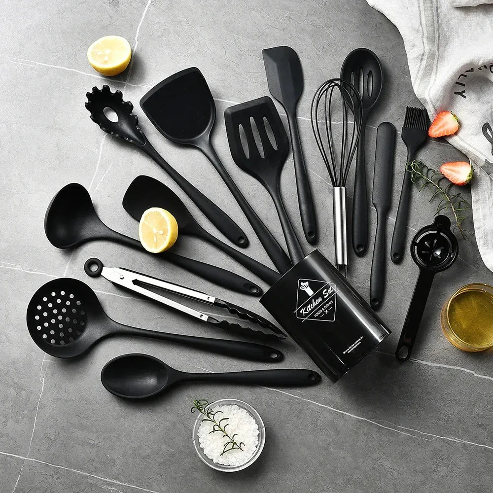 15pc Silicone Cooking Utensil Set – Heat-Resistant with Holder