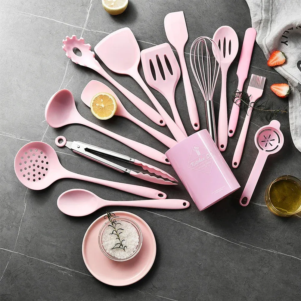15pc Silicone Cooking Utensil Set – Heat-Resistant with Holder