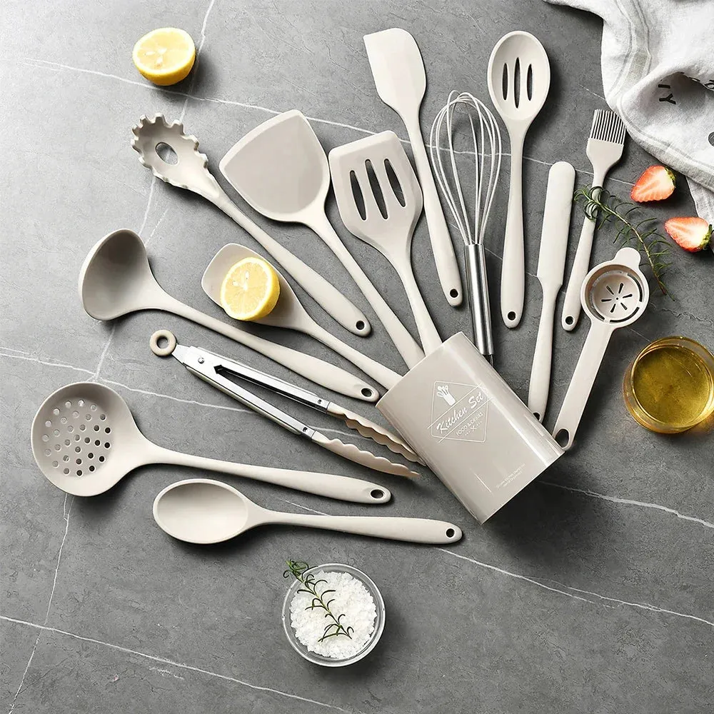 15pc Silicone Cooking Utensil Set – Heat-Resistant with Holder