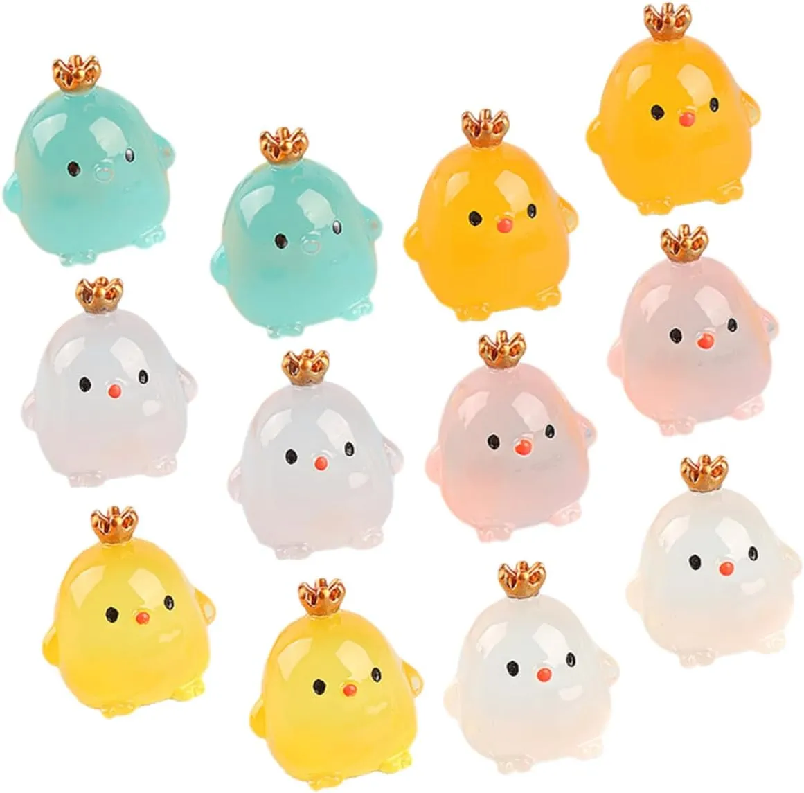 15pcs Luminous Mini Chicken Figurines Adorable Cartoon Chickens Resin for Garden Dollhouse and Car Decoration for Creative Decor