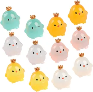 15pcs Luminous Mini Chicken Figurines Adorable Cartoon Chickens Resin for Garden Dollhouse and Car Decoration for Creative Decor