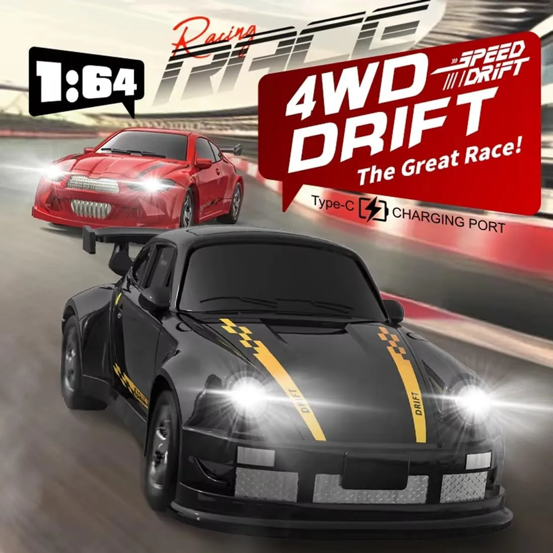 1/64 Scale Mini RC Drift Car, 2.4Ghz High Speed 4WD Full-Scale Throttle Drift Racing Sport Remote Control Car Desktop Gift for Adults Enthusiasts -White