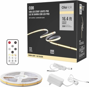 16.4ft COB LED Strip Light with Remote, 3000K Dimmable Bright Warm White Led COB Strip Light, White Continuous Led Strip Light for Mirror, Stair, Cabinet, Room