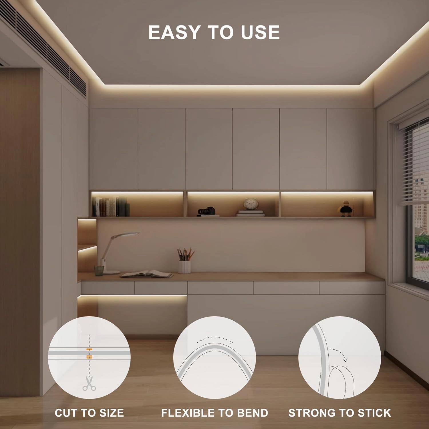 16.4ft COB LED Strip Light with Remote, 3000K Dimmable Bright Warm White Led COB Strip Light, White Continuous Led Strip Light for Mirror, Stair, Cabinet, Room