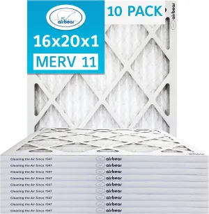 16x20x1 Air Filter MERV 11 (10-Pack) TRION Air Bear Pleated HVAC Air Filters Replacement (Actual Size: 15.50 x 19.50 x 0.75 Inches)