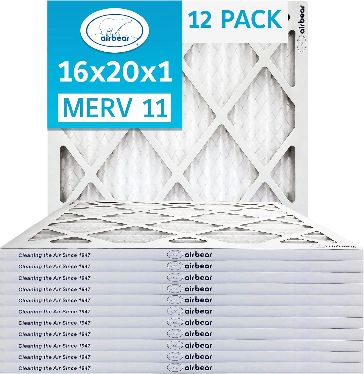16x20x1 Air Filter MERV 11 (12-Pack) TRION Air Bear Pleated HVAC Air Filters Replacement (Actual Size: 15.50 x 19.50 x 0.75 Inches)