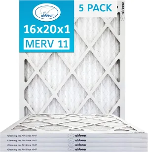 16x20x1 Air Filter MERV 11 (5-Pack) TRION Air Bear Pleated HVAC Air Filters Replacement (Actual Size: 15.50 x 19.50 x 0.75 Inches)