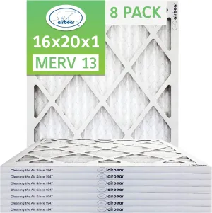 16x20x1 Air Filter MERV 13 (8-Pack) TRION Air Bear Pleated HVAC Air Filters Replacement (Actual Size: 15.50 x 19.50 x 0.75 Inches)