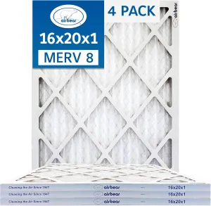16x20x1 Air Filter MERV 8 (4-Pack) TRION Air Bear Pleated HVAC Air Filter Replacement (Actual Size: 15.50 x 19.50 x 0.75 Inches)