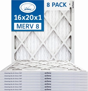 16x20x1 Air Filter MERV 8 (8-Pack) TRION Air Bear Pleated HVAC Air Filter Replacement (Actual Size: 15.50 x 19.50 x 0.75 Inches)
